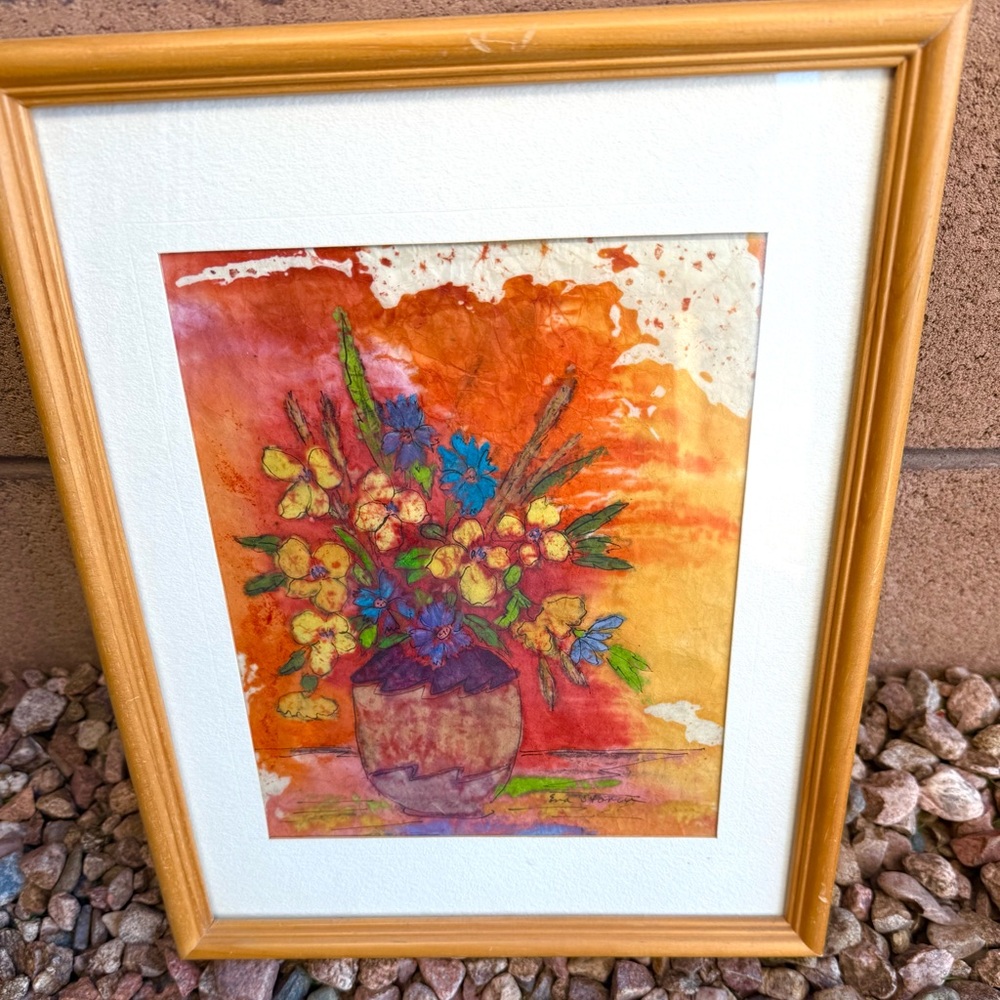 Framed Signed Eva Storck Floral Painting – Bold Modern Expressionist Style